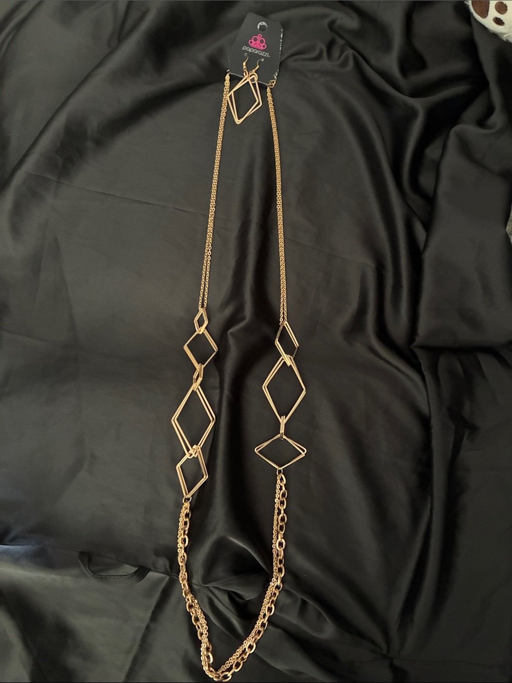 Paparazzi Open Geometric Long Necklace - Gold Tone